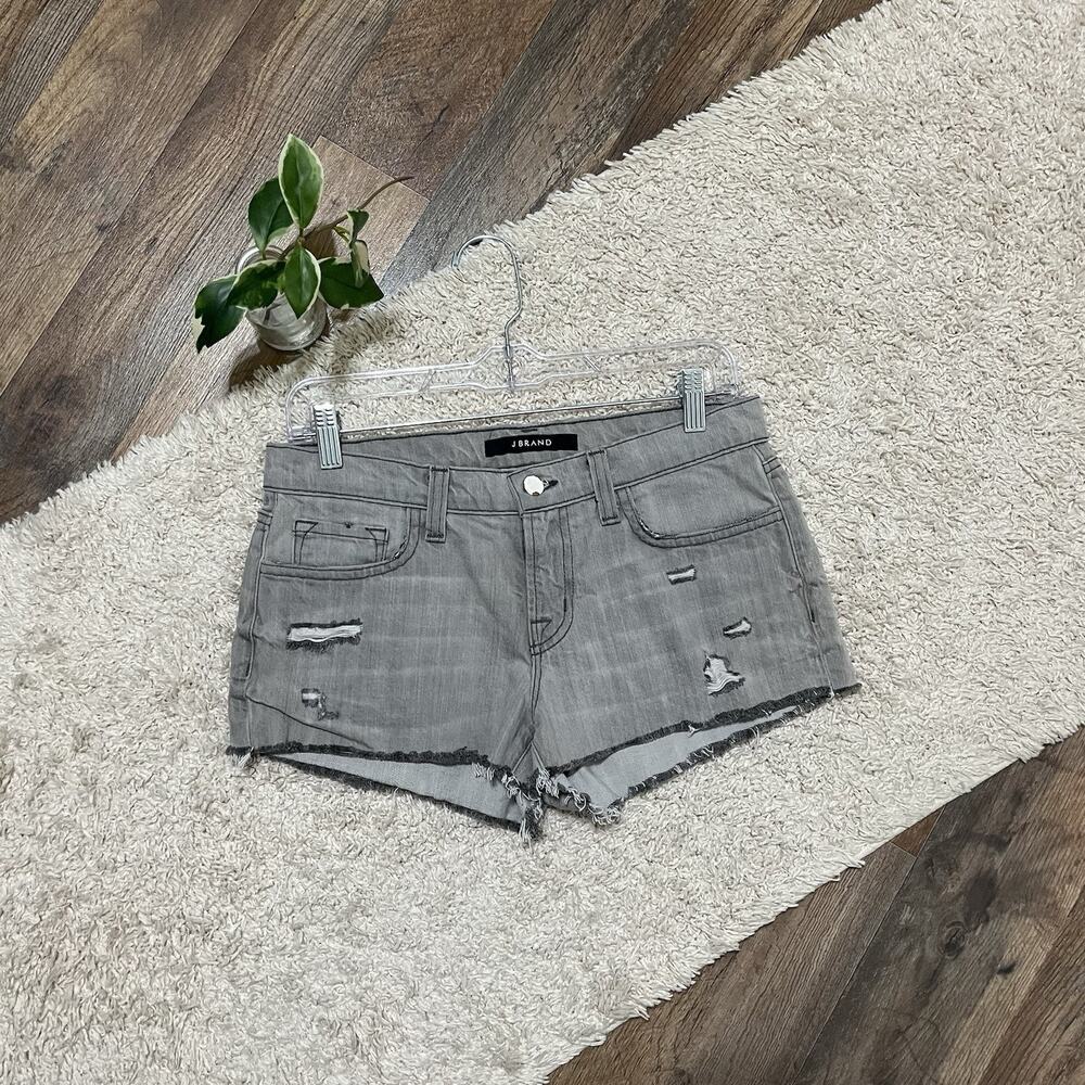 J Brand Size 25 Gray Wash Distressed Cut Off Hilo Low Rise Denim Shorts